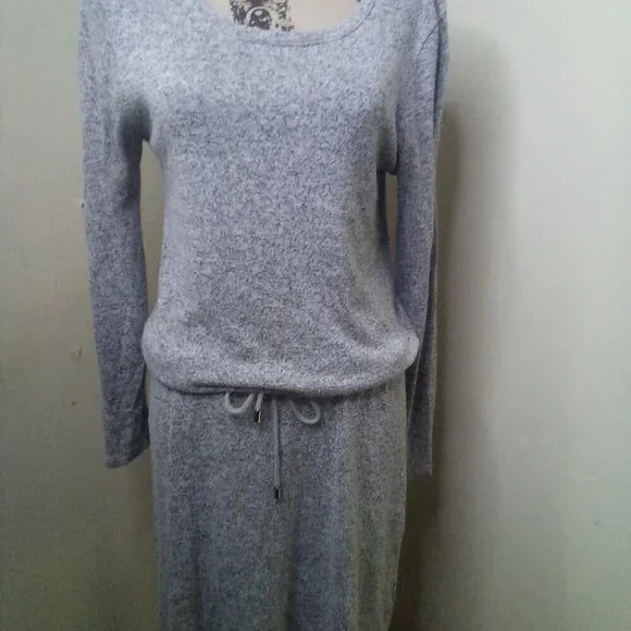 Gap Dress Women XS Long Sleeve Elastic Drawstring Waist Soft Stretch Gray Black - Picture 3 of 12
